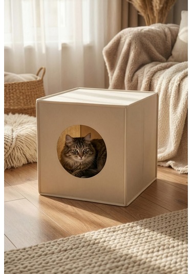 Keçe Kedi Yuvası Organizer Düzenleyici Katlanabilir Bej