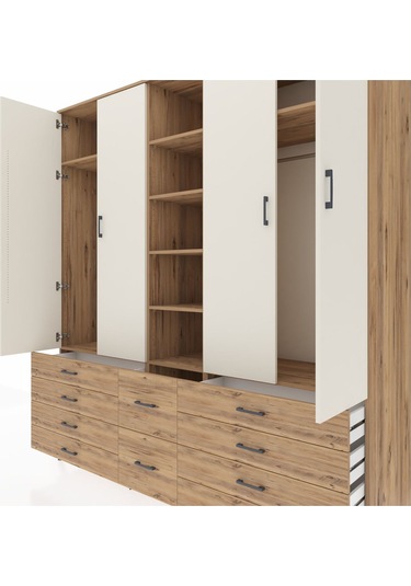 Kronos Dolap 9 Raflı 10 Çekmeceli 2 Askılı 220x59x243 Çam-aytaşı/çam Aytası/atlas Çam