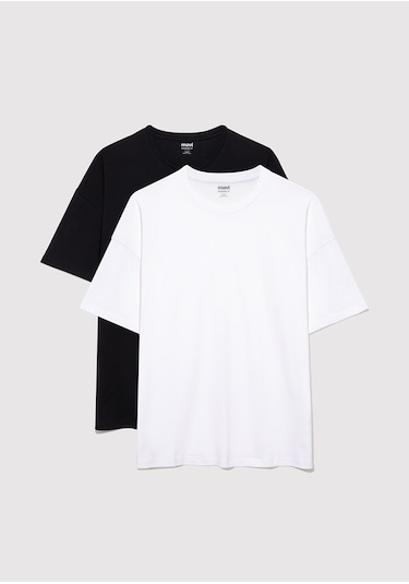 Mavi - 2Li Oversize Basic Tişört Seti 0612162-620 Beyaz