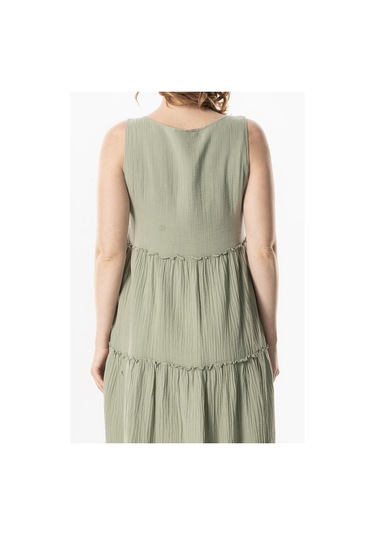 Kolsuz Artemis Oval Yaka Yıldız Baskılı Midi Boy Müslin Yazlık Elbise Zeytin Yeşili Zytnysl Zeytin Yeşili