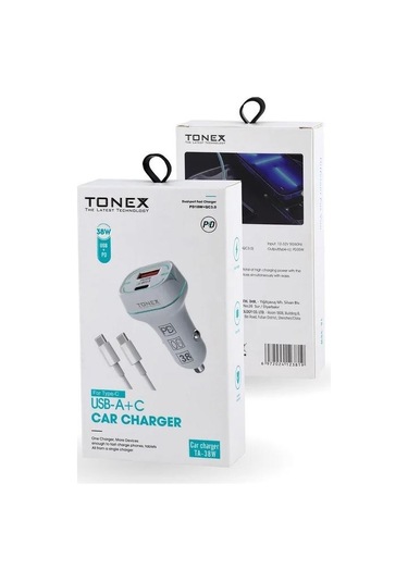 Tonex Ta-38w 2 Girişli Type-c To Type-c Kablolu Araç Şarjı Işıklı -