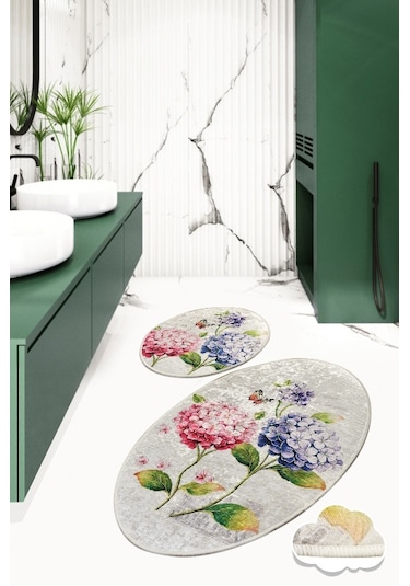 Ortanca Djt 2 Lı Set Banyo Halısı, Paspas Çok Renkli