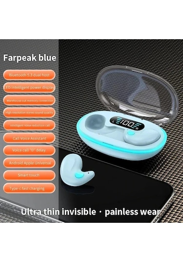 Linchenx55 Mini Bluetooth Kulaklık - Spor, Oyun, Uyku İçin Gürültü Azaltmalı Hıfı Stereo Kulakiçi Kulaklık Mavi