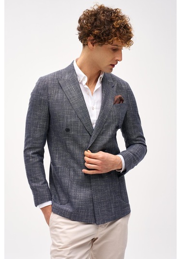 Erkek Lacivert Slım Fıt / Dar Kalıp Geniş Kırlangıç Ceket-16412 Lacivert