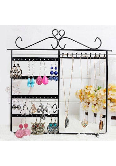 Siyah Metal Bayan Küpe Kolye Standı Dekor St1-29Sy Siyah