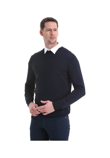 Hatemoğlu Regular Fit Düz Bisiklet Yaka Triko Kazak 34122023a006 005 - Lacivert