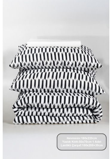 Elart Carlos Nevresim Takımı Tek Kişilik %100 Pamuk Ranforce Lastikli Çarşaf 160x220 Cm Siyah Siyah