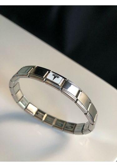 Erkek Kadın Çelik Bileklik - Tesla Logo Model Italy Nomi Charm Sevgiliye Eşe Babaya Gümüş