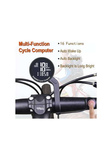 Aubyhe Bisiklet Hızı Ve Mesafe Ölçer, 16 Fonksiyonlu, Arka Işık Sürekli Açık, Spor Ve Günlük Kullanım İçin İngilizce Ekranlı Kompakt Sayaç Siyah