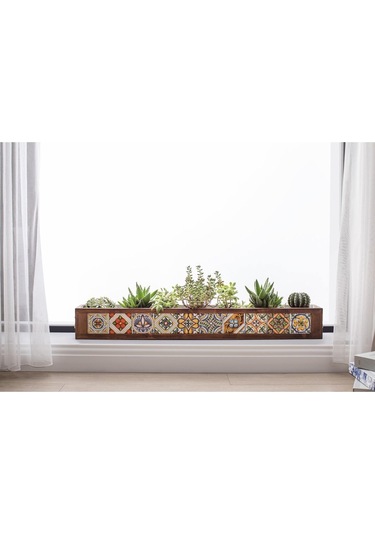 Halohope El Yapımı 10 Meksika Çinili Dekoratif Modern Ahşap Dikdörtgen Kaliteli Bahçe Balkon Saksı Saksılık