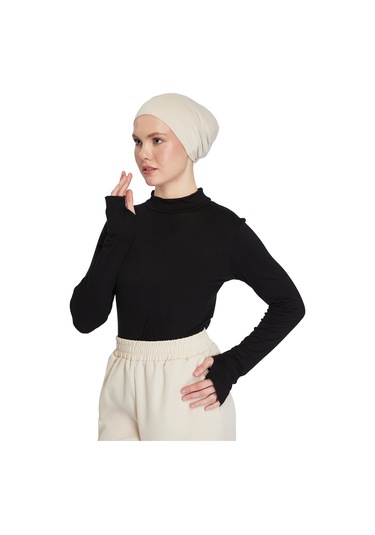 Kadın Organik Parmak Geçmeli Balıkçı Yakalı Body Siyah