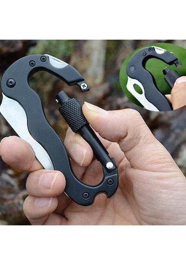 MSO Outdoor Paslanmaz Çelik Karabina Çakı Bıçak Tornavida Siyah