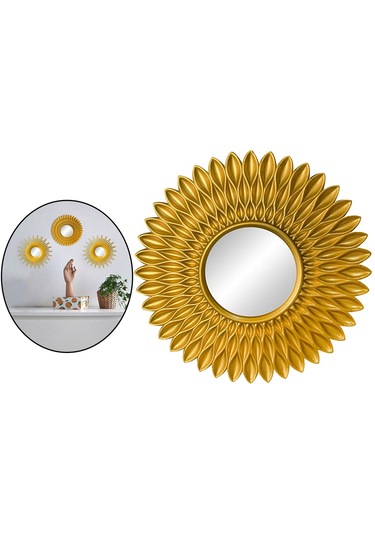 Suntek Yuvarlak Asılı Ayna Ev Şifonyer Dekor Duvar Aynaları Çiçek Şekilli Altın