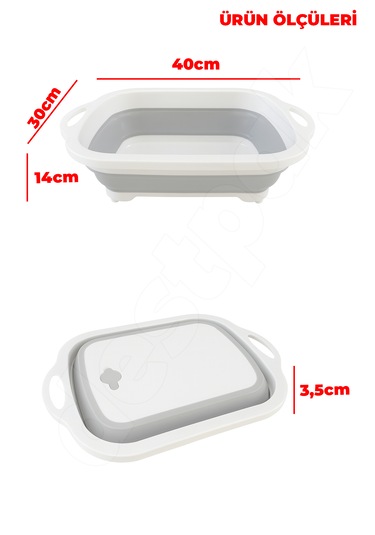 Katlanabilir Kesme Doğrama Tahtası - Yer Kaplamaz - Kamp Ve Mangala Uygun - Su Akıtma Tıpalı Beyaz - Gri