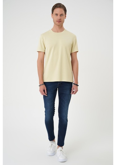 Comfort Fit Bisiklet Yaka Esnek Pamuk Casual Su Yeşili Tişört Ts 885 Su Yeşili