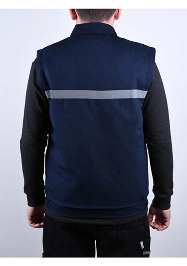 Erkek Reflektörlü Kalın Gabardin Kumaş Kışlık Iş Ve Çalışma Yeleğ Lacivert