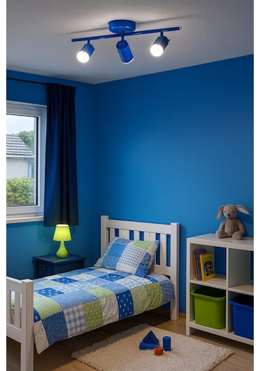 Spoti 3'lü Mavi Renk Beyaz Işık Modern Tasarım Salon - Mutfak - Banyo Spot Ledli Sıralı Avize Mavi