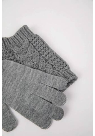 Defacto Kadın 2'Li Örgü Eldiven R8591AZ24WNGR2 Gri