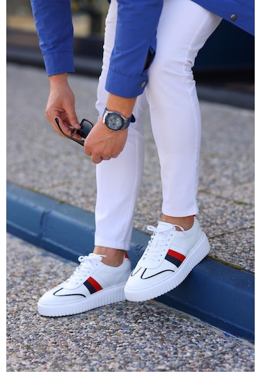 Shoetyle - Beyaz Deri Bağcıklı Erkek Günlük Ayakkabı 101-9082-934-beyaz Beyaz