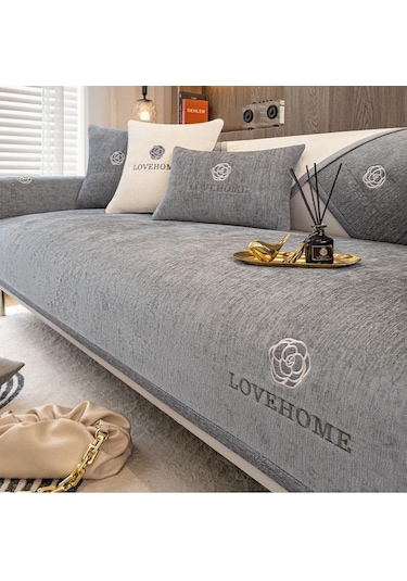 Vkemall Yaz- Kış Tüm Mevsimler Uygulanabilir Kaymazlı Koltuk Örtüsü Yeni Stüdyo Lüks Kaliteli Gri Koltuk Battaniyesi Koyu Gri