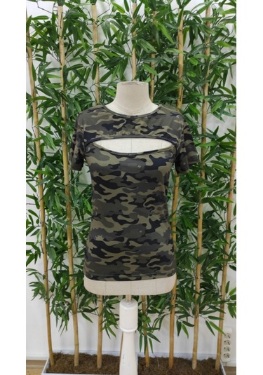 Kadın Kısa Kollu Bisiklet Yaka Dekolteli Süprem Bluz Yeşil