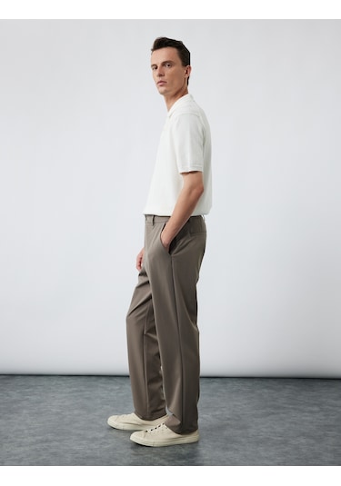 Koton Slim Fit Cep Detaylı Düğmeli Esnek Kumaş Pantolon Vizon 6wam40084hw Vizon