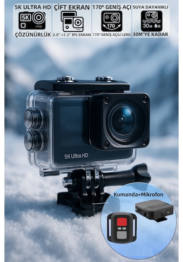 Mioji Action 12 Pro 5k 30fps 24mp Çift Ekran Wifi 170 Aksiyon Kamerası Siyah
