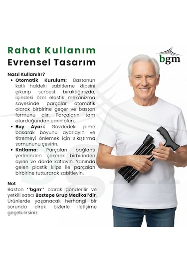 Baston Katlanabilir Denge Bastonu Yüksek Kalite Ayarlanabilir Baston Siyah