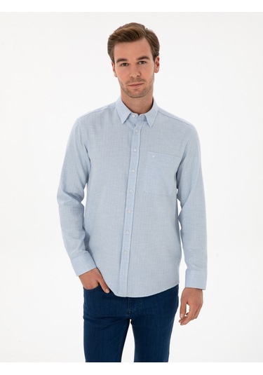 Cacharel Açık Mavi Slim Fit % 100 Pamuk Gömlek Denım