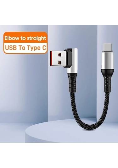 Flybuy Çift Dirsek Usb-c Kablosu 6a Hızlı Şarj İphone Uyumlu 15 Android İçin 90 Derece Veri Kablosu Çınagökyüzü Mavi 0.25 M