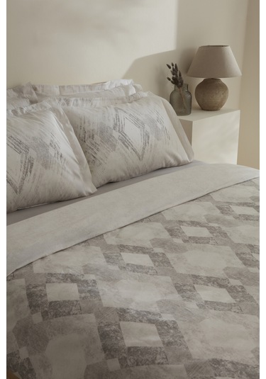 Karaca Home Chain %100 Pamuk 120 Tel Çift Kişilik Saten Nevresim Takımı Gri Gri