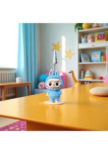 Dekoratif Sevimli Labubu Notluk - Kağıt Tutacağı - Fotoğraf Tutacak Mavi