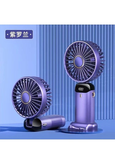 Yeni Usb El Fanı Mini Taşınabilir Öğrenci Fan Dijital Ekran Katlanır Aromaterapi Küçük Elektrikli Fan 3188 Mor