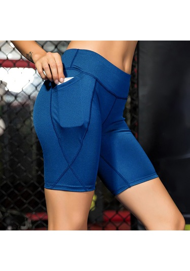 Wezone Yüksek Bel Yoga Şortu: Nefes Alabilen, Esnek Ve Yan Cep Detaylı Kadın Spor Kıyafeti Mavi