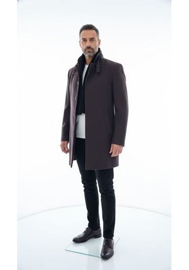 Erkek Slim Fit Kaşe Kaban Çıkarılabilir Ribanalı Fermuarlı Yaka, S Xxl Kahverengi