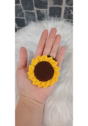 Ayçiçekli Lastik Toka- Örgü Toka Sarı