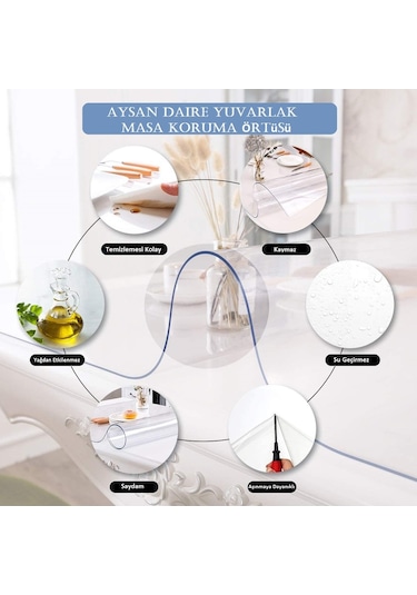 Şeffaf Pvc Daire Masa Örtüsü | 1.6Mm | Koruyucu Mika | Muşamba
