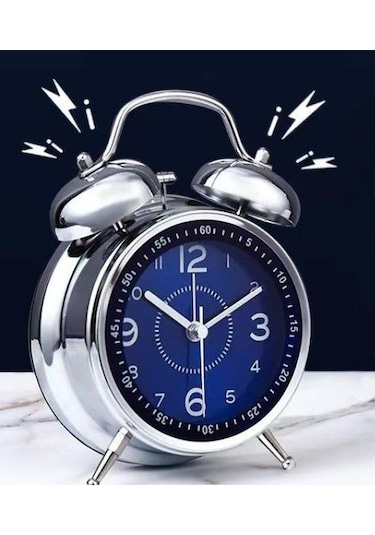 Valkyrie Akar Saniyeli Büyük Boy Nostaljik Analog Çalar Saat - Fosforlu Işıklı Alarmlı Yüksek Ses Hediyelik Saat Mavi