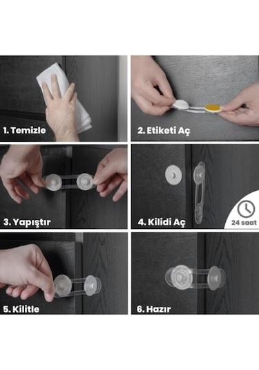 İdeal Baby Çocuk Çekmece Kilidi Ve Dolap Kilidi Bebek Güvenlik Koruma Kilidi Koruyucu Kilit 10 Adet