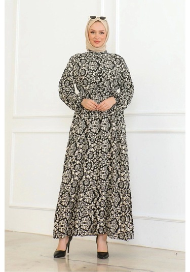 Viskon Elbise Bağlamalı - Siyah/krem Siyah/krem Siyah - Krem