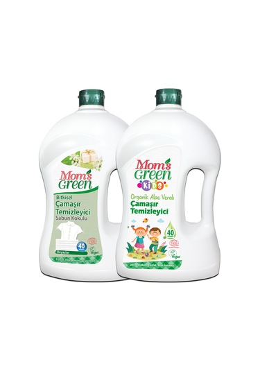 Mom's Green Çocuk Organik Çamaşır Temizleyici + Beyazlar için Bitkisel Çamaşır Temizleyici Sabun Kokulu 2 x 1500 ML