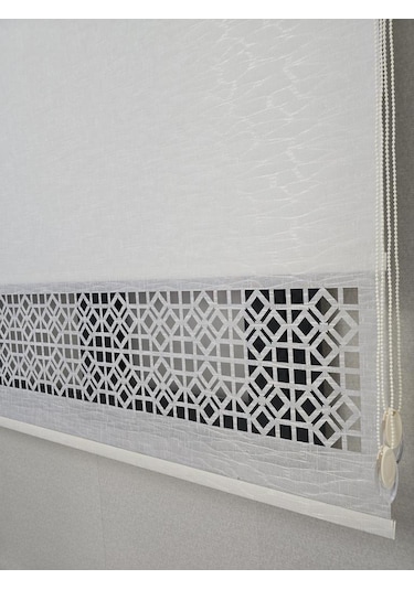 Bbb Keten Kumaşlı Lazer Kesim Tül Stor Perde Mlt1004 Ekru