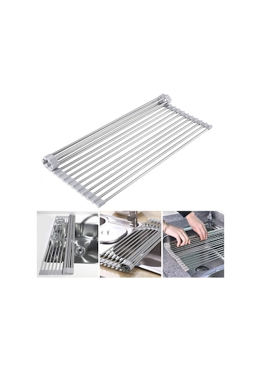 Xiyyadms Katlanabilir Silikon Ve Paslanmaz Çelik Mutfak Tezgahı Kurutma Rafı, 18 Borulu Çok Amaçlı Gri