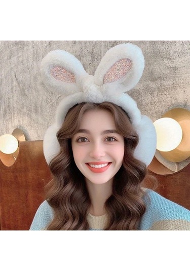 Elmpaly Tooth Pink 1 Adet Peluş Tavşan Kulaklık Yumuşak Esnek Parıltılı Kışlık Hafif