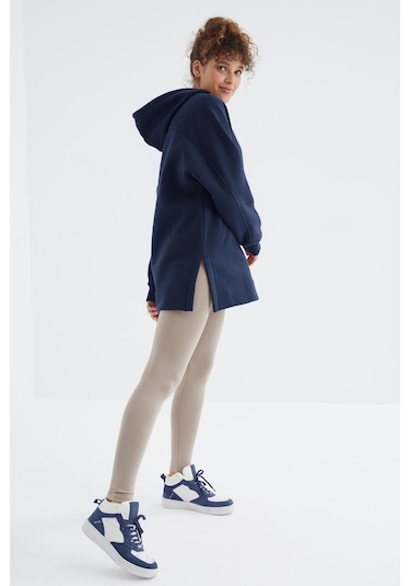 Tommy Life İndigo Reglan Kol Basic Kapüşonlu Oversize Sweatshirt Tunik - 97242 İndigo