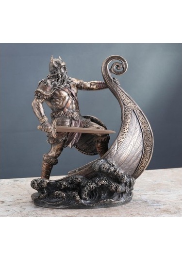 Veronese Design İskandinav Savaşçı Viking Gemi Üzerinde Heykel