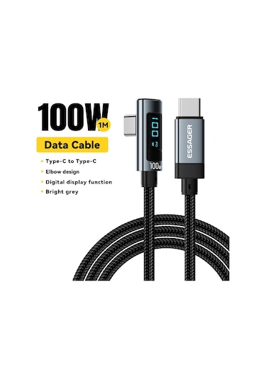 Essager Ex-47 1m Dirsek 100w Tip-c-type-c Şarj Veri Kablosu Dijital Ekran Usb-c Şarj Kablosu