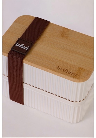 Zebra 2'li Bambu Kapaklı Lunch Box - 0,5 Lt + 0,5 Lt - Saklama Kabı Bej