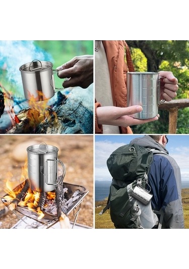 Bloomnest Katlanabilir Kulplu Kapaklı Kamp Kupası, Dağ Yürüyüşü Paslanmaz Çelik Çok Renkli Çok Renkli Çok Renkli