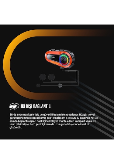 Leeways Q08 2x 1000m Telsiz Mesafeli Özellikli 2 Kişi Bağlantılı Bluetooth Kask Kulaklık Ekranlı Fenerli Interkom